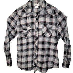 Men’s Wrangler Wrancher XL Long sleeve Flannel Plaid Shirt Pearl Snaps